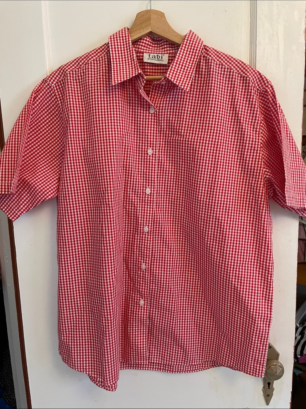 Red Gingham Short-Sleeve Button-Up Shirt
